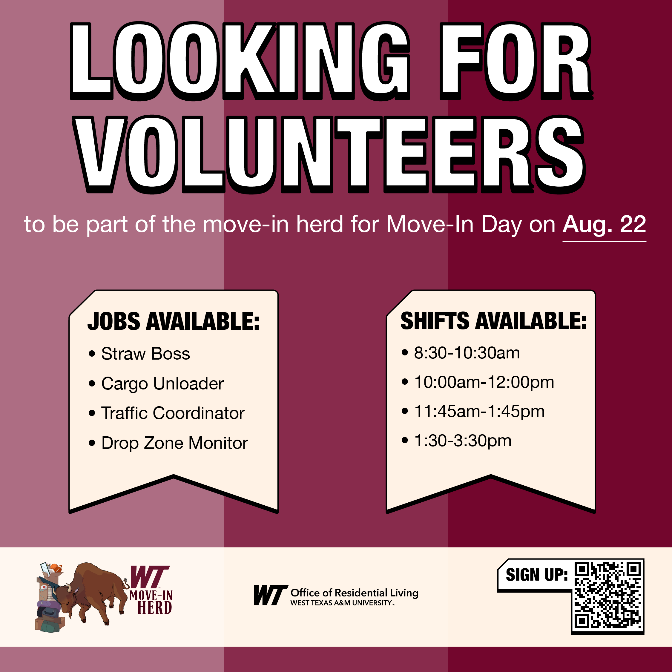 Staff Faculty Move In Volunteer Ad